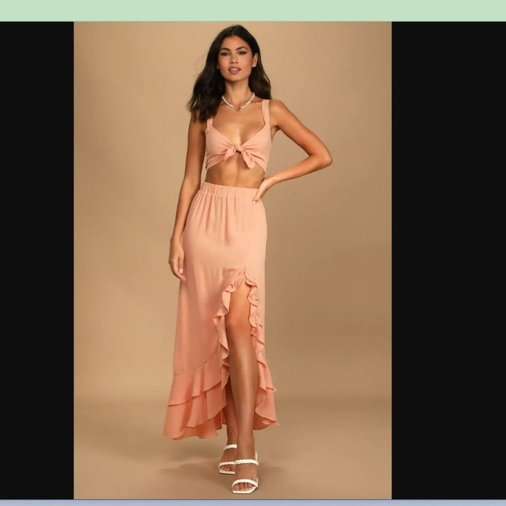 Peach Tie-Front Two-Piece Dress